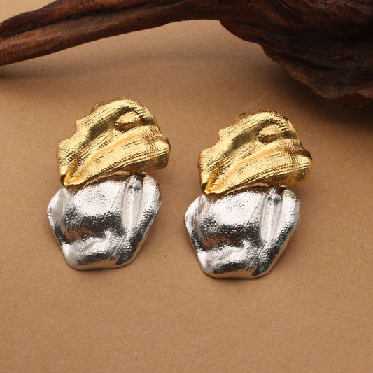 Bold Abstract Dual-Tone Stud Earrings