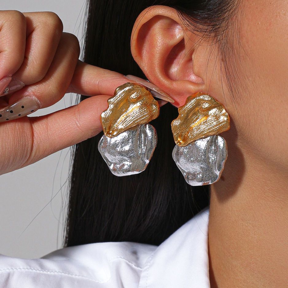 Bold Abstract Dual-Tone Stud Earrings