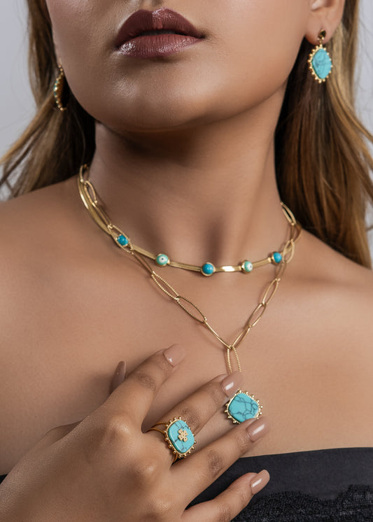 Turquoise Bloom Necklace Set