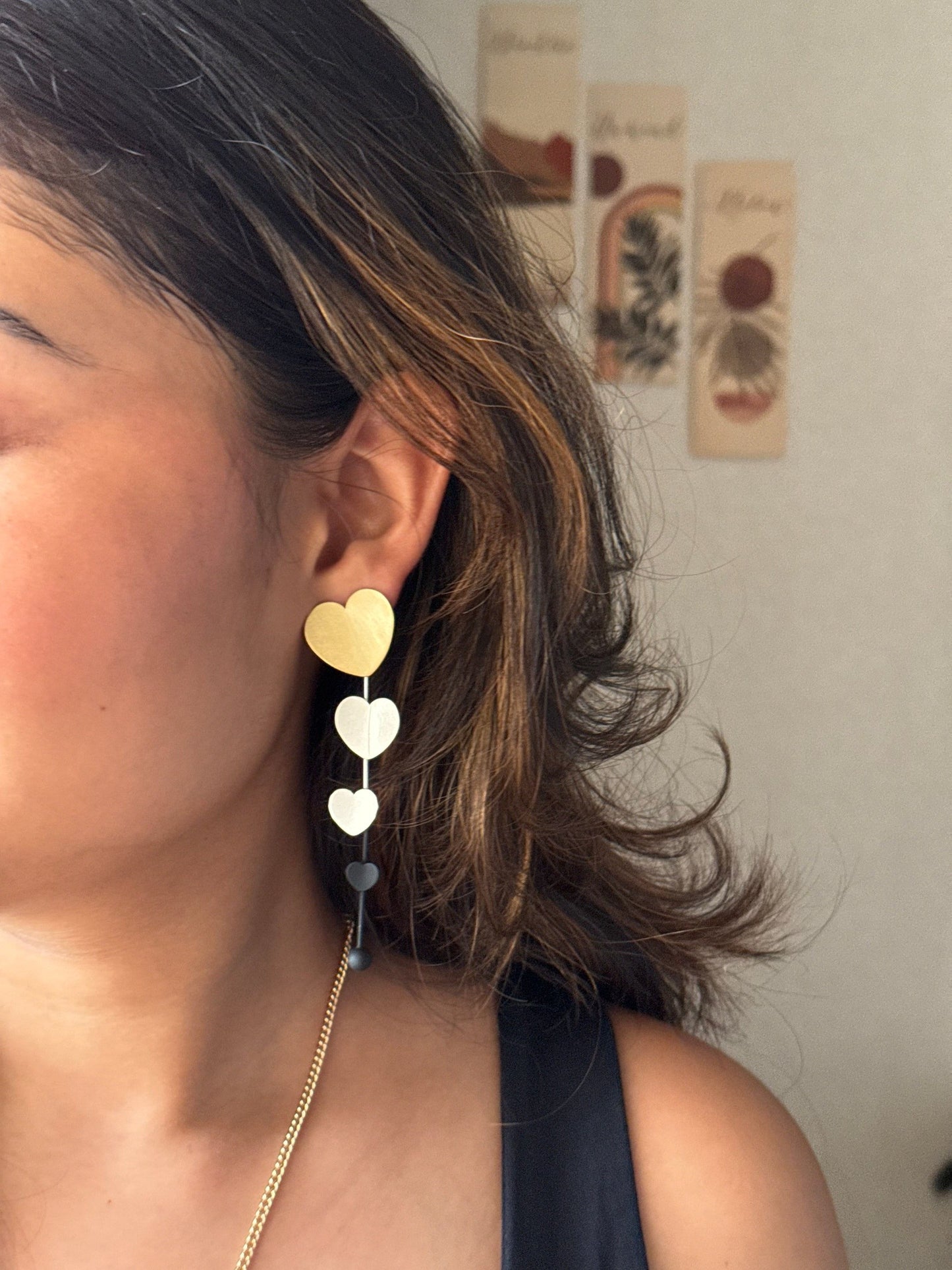 3 Heart Drop Earring