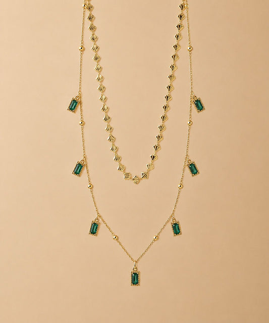 Emerald Grace Layered Necklace Set