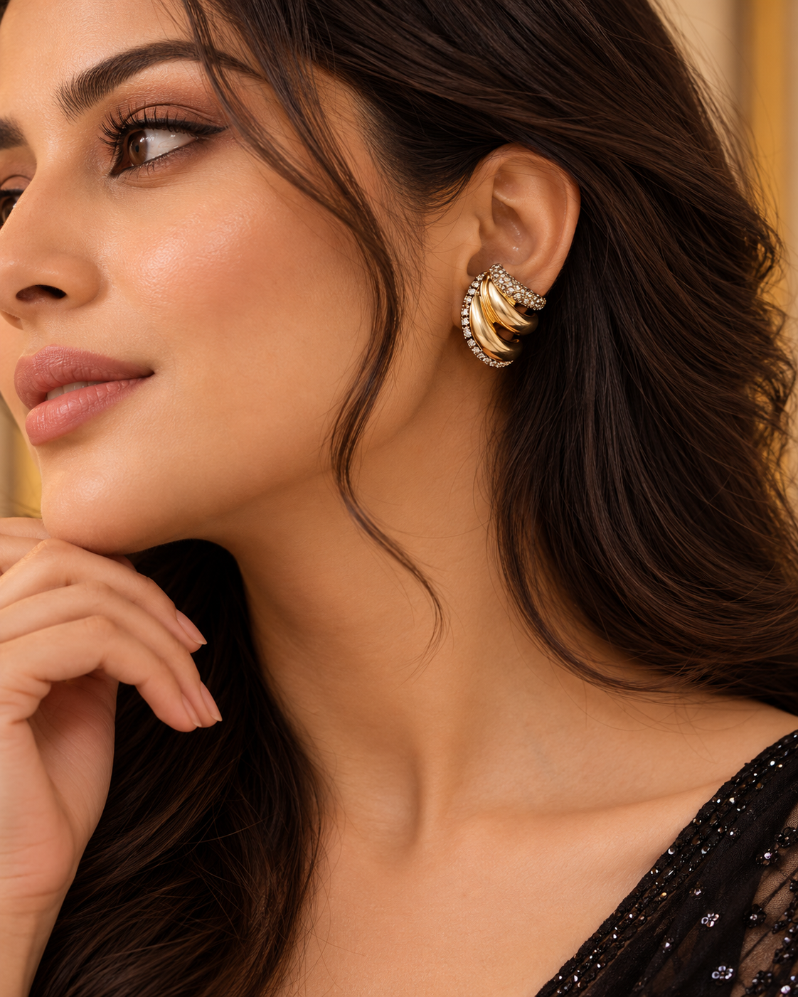 Golden Luxe Crescent Earrings Earcuff Set