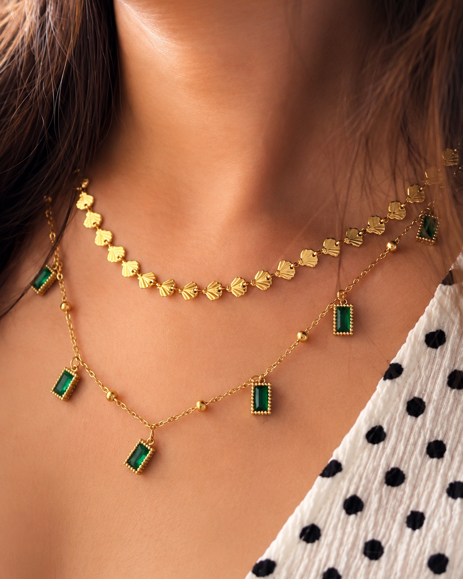 Emerald Grace Layered Necklace Set