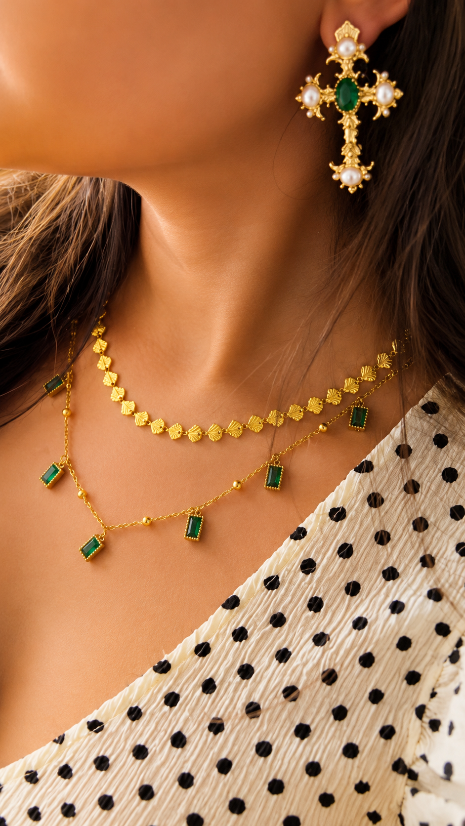Emerald Grace Layered Necklace Set