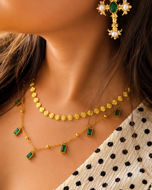 Emerald Grace Layered Necklace Set