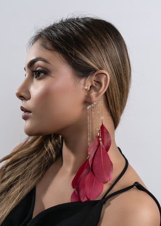 Feather Ear Cuff Red
