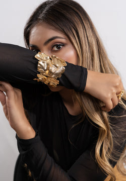 Golden & Silver Bloom Statement Cuff with Butterfly Detail