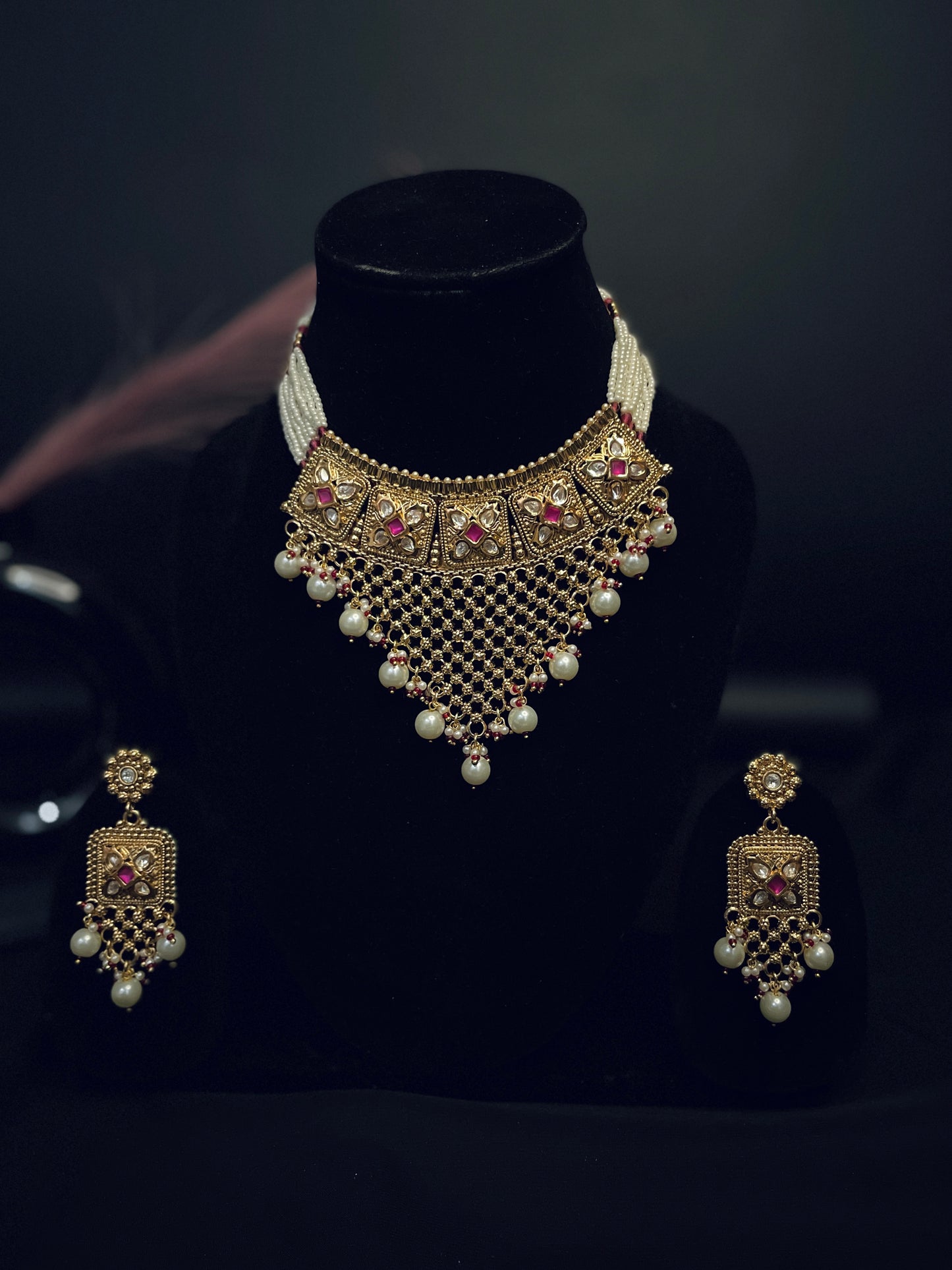 Divisha Gold Choker With White Pearls