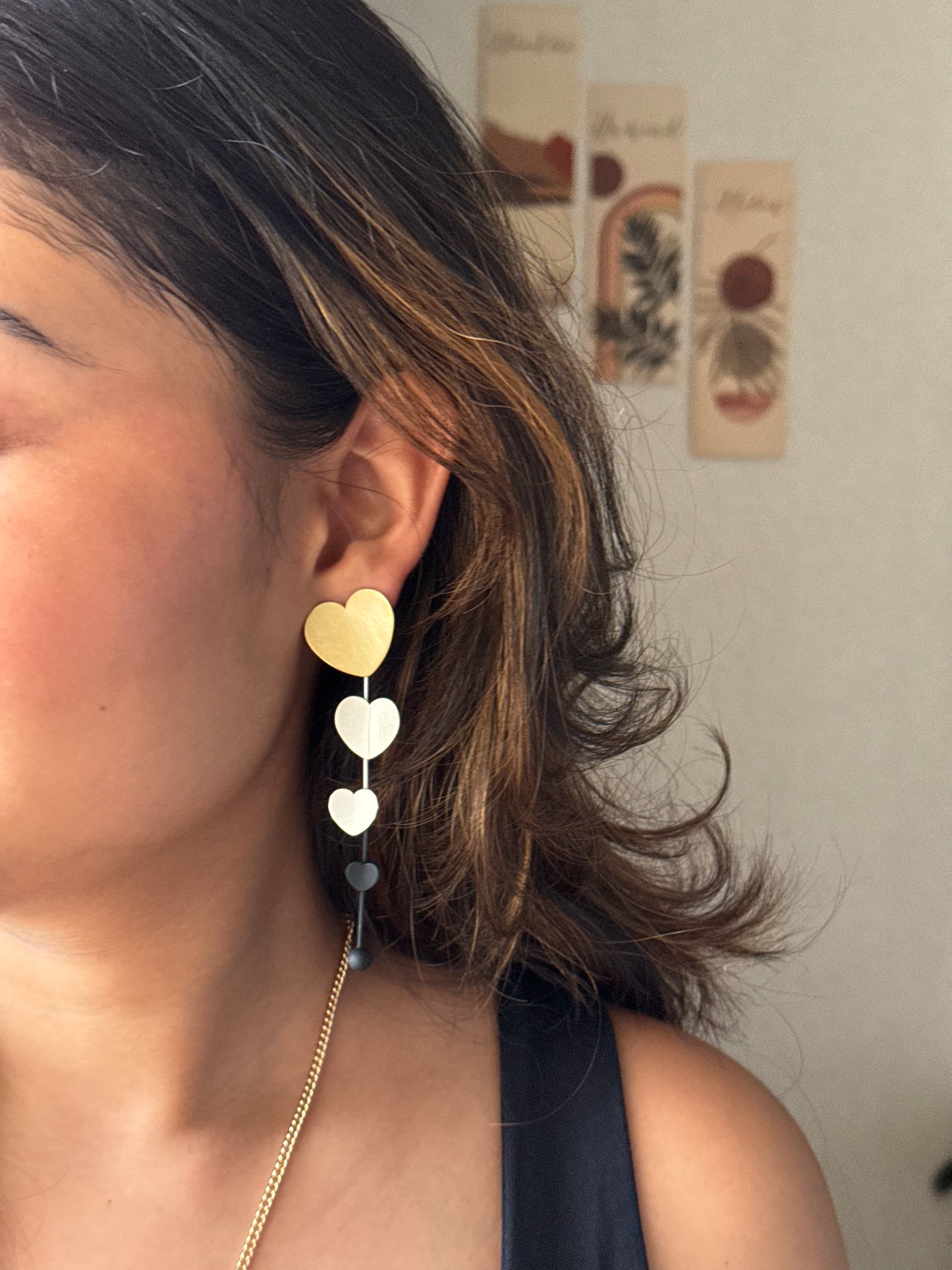 3 Heart Drop Earring