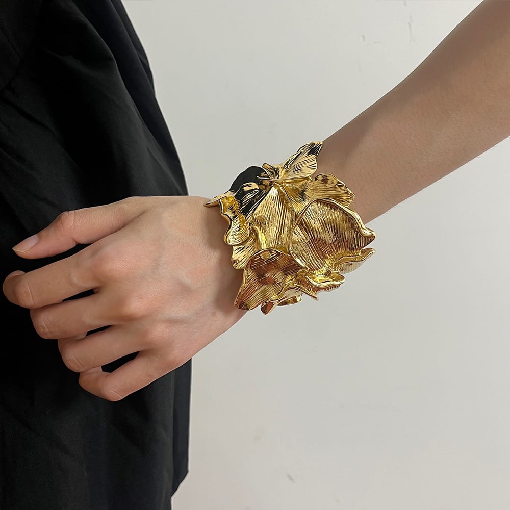 Golden & Silver Bloom Statement Cuff with Butterfly Detail