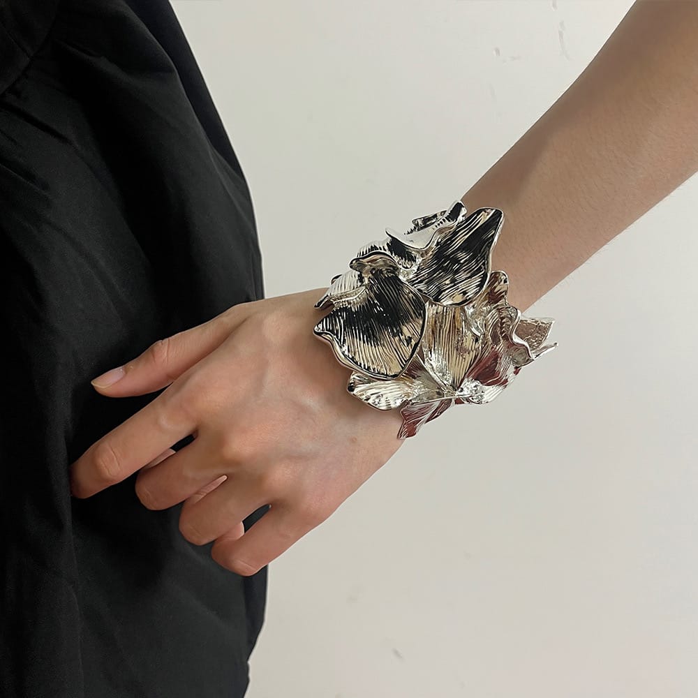 Golden & Silver Bloom Statement Cuff with Butterfly Detail