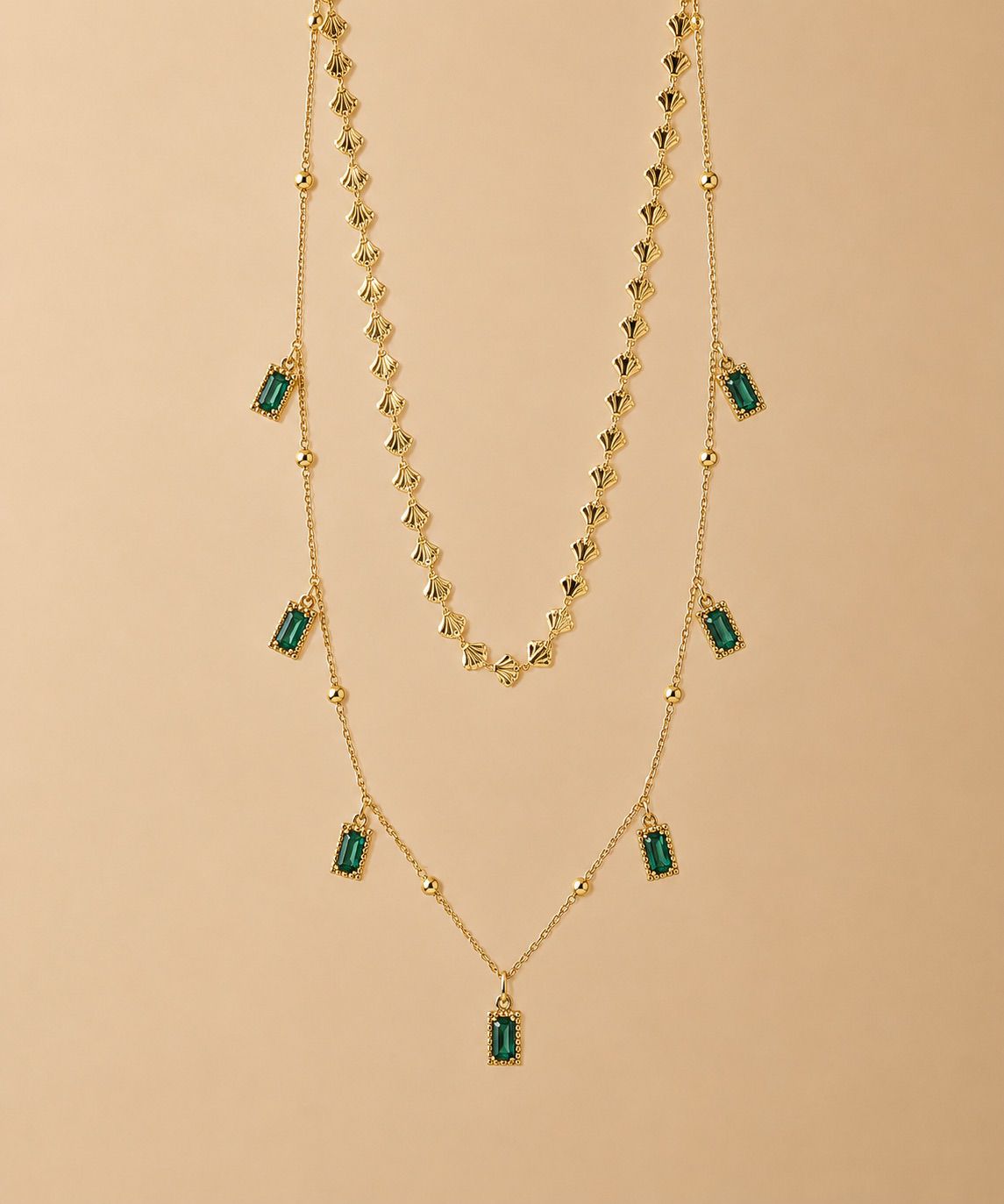 Emerald Grace Layered Necklace Set
