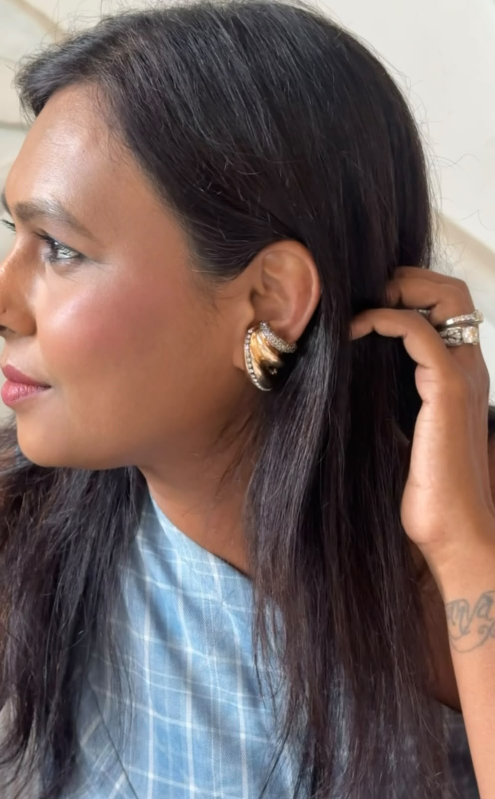 Silver Luxe Crescent Earrings Earcuff Set